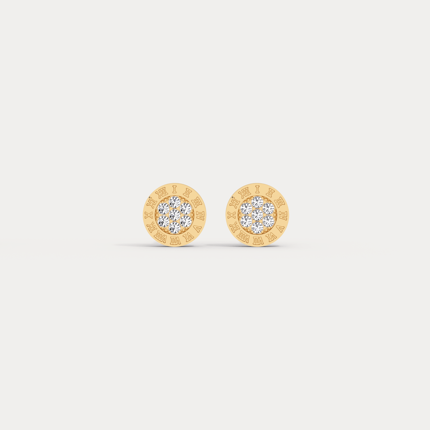 Roman Numeral Disc Stud Earrings with Pavé Lab - Grown Diamond in Sterling Silver - Earrings