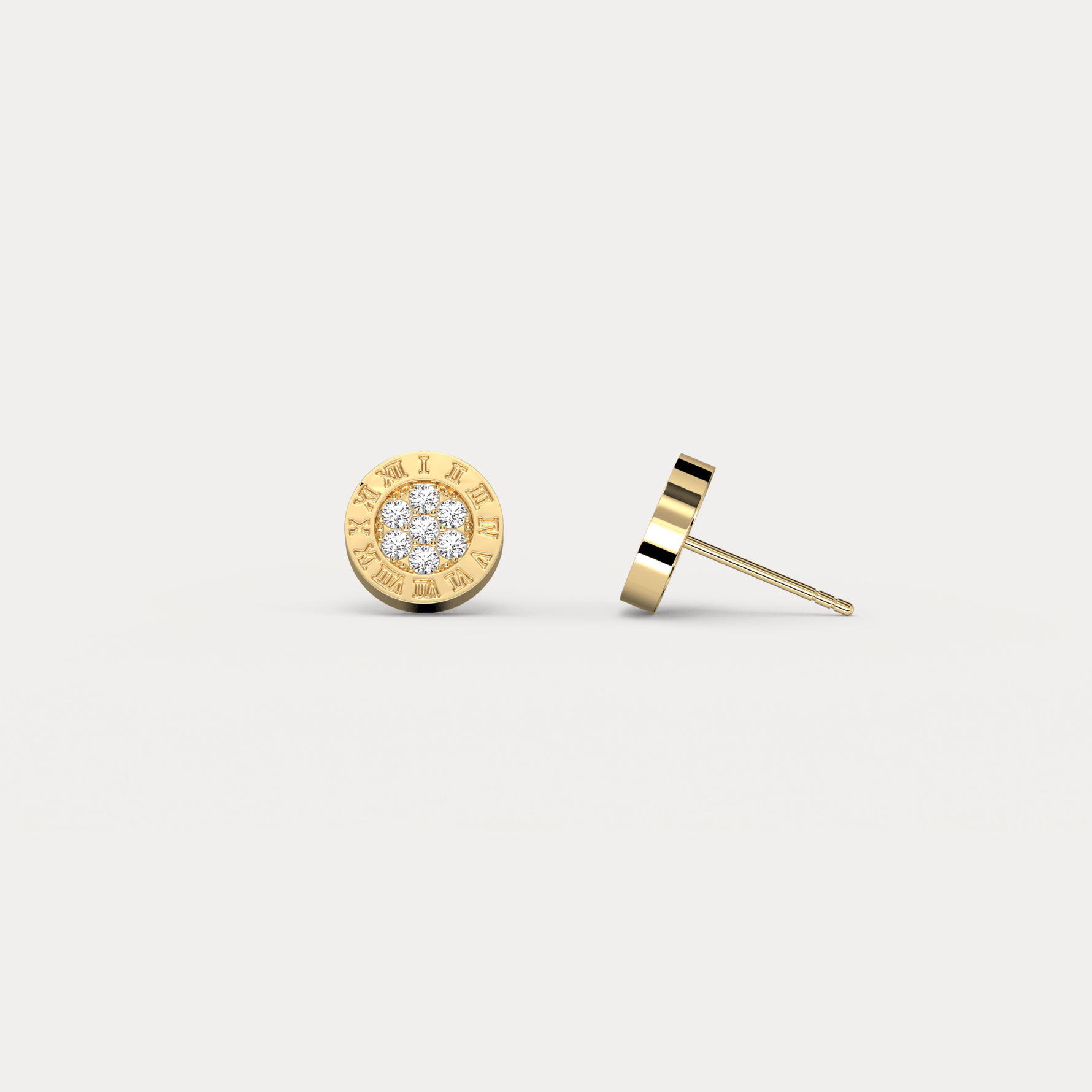 Roman Numeral Disc Stud Earrings with Pavé Lab - Grown Diamond in Sterling Silver - Earrings