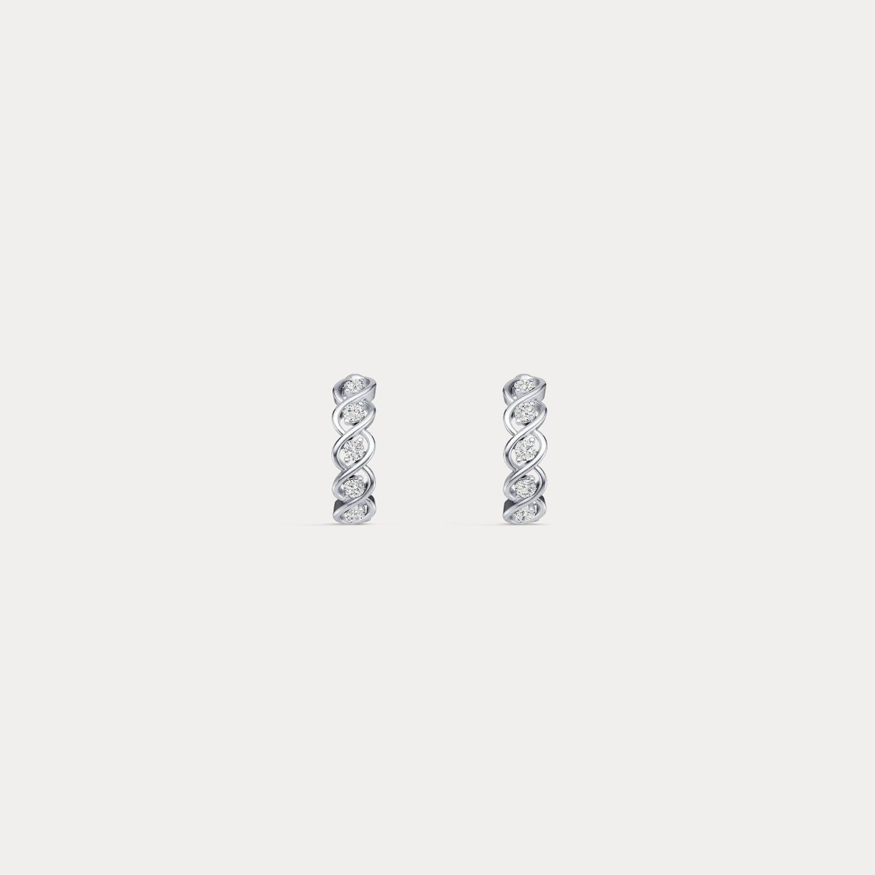 Round Lab - Grown Diamond Twisted Openwork Huggie Hoop Earrings in Sterling Silver - Earrings