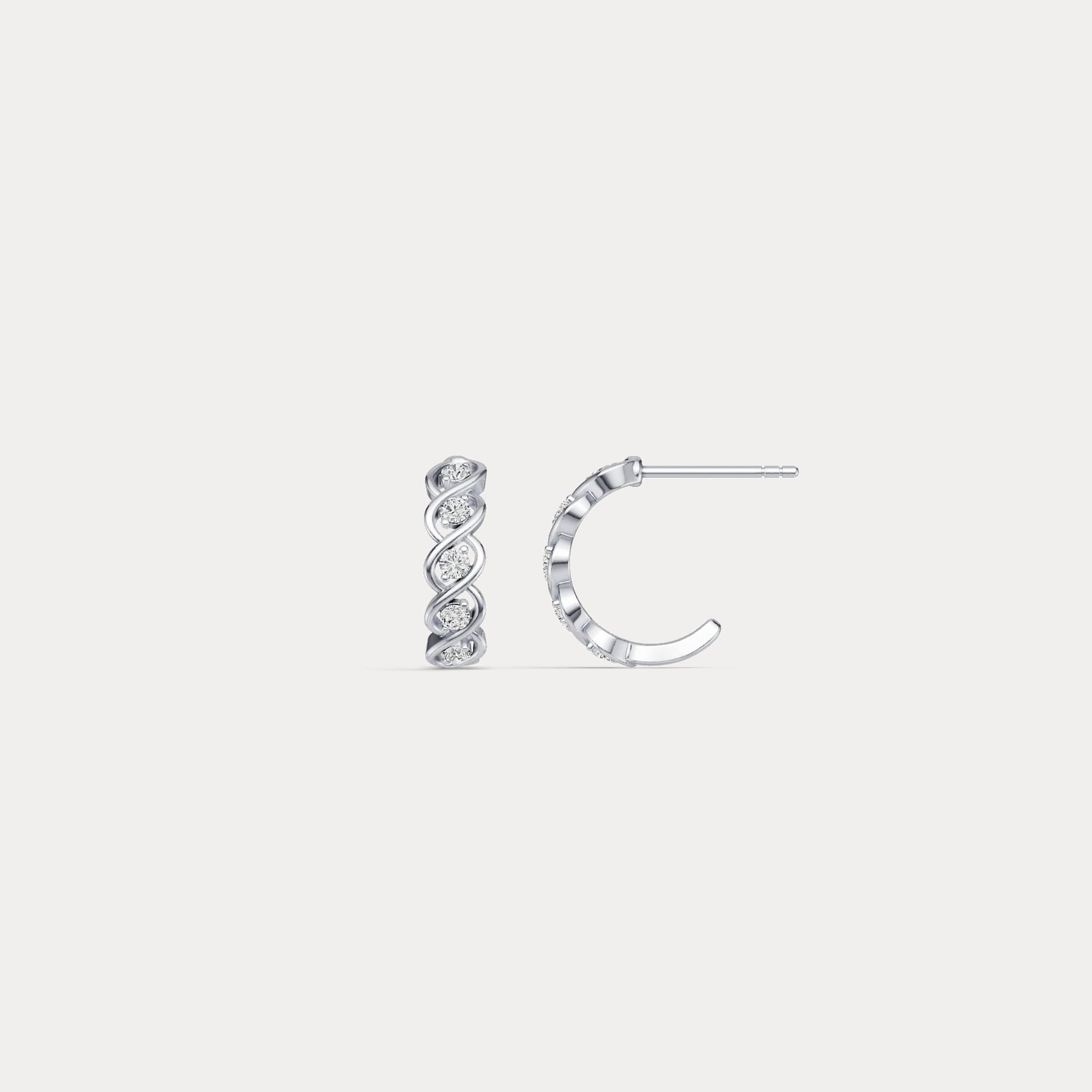 Round Lab - Grown Diamond Twisted Openwork Huggie Hoop Earrings in Sterling Silver - Earrings