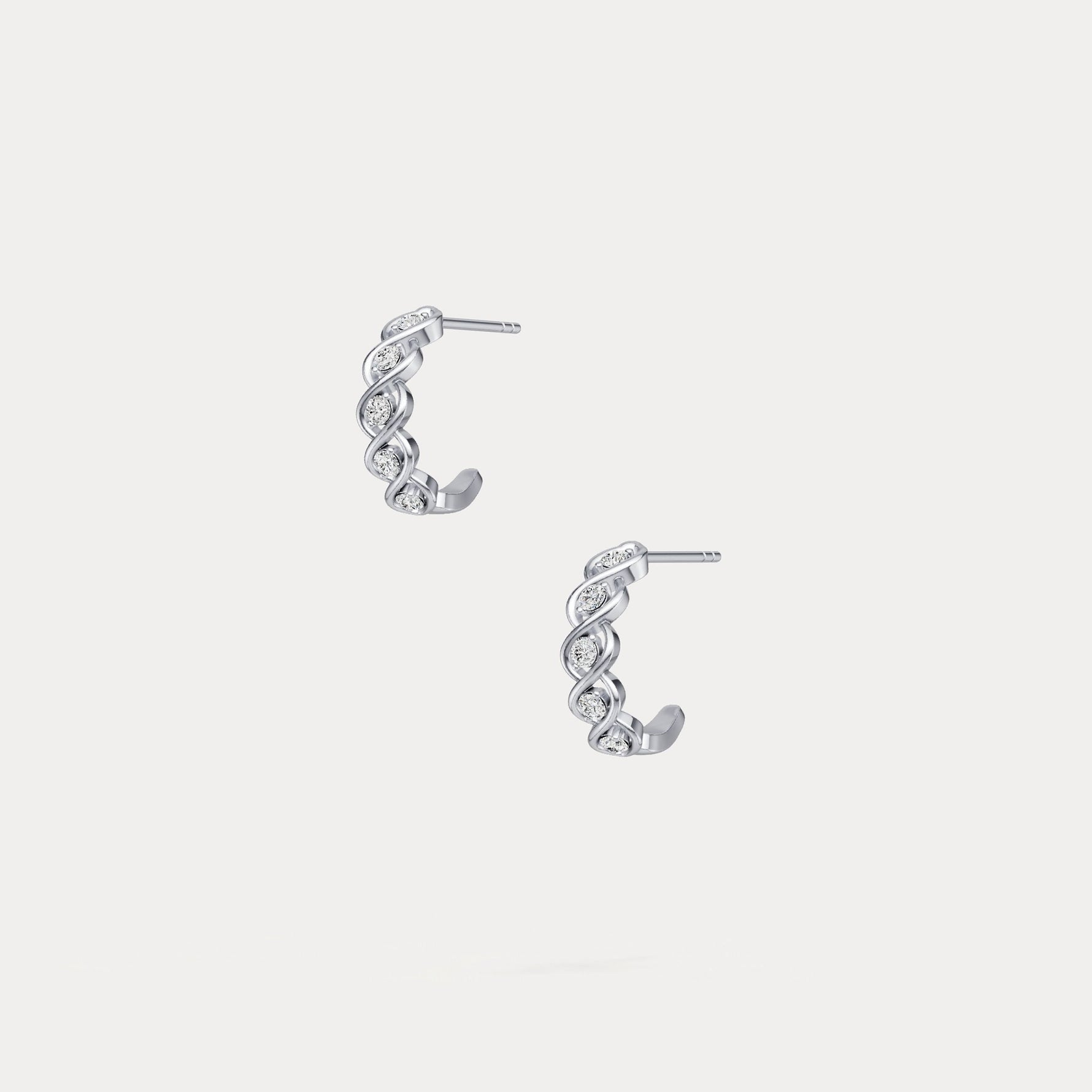 Round Lab - Grown Diamond Twisted Openwork Huggie Hoop Earrings in Sterling Silver - Earrings