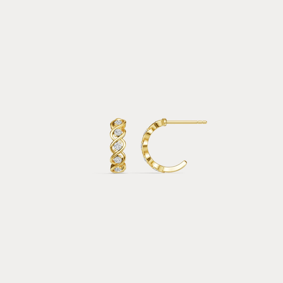 Round Lab - Grown Diamond Twisted Openwork Huggie Hoop Earrings in Sterling Silver - Earrings