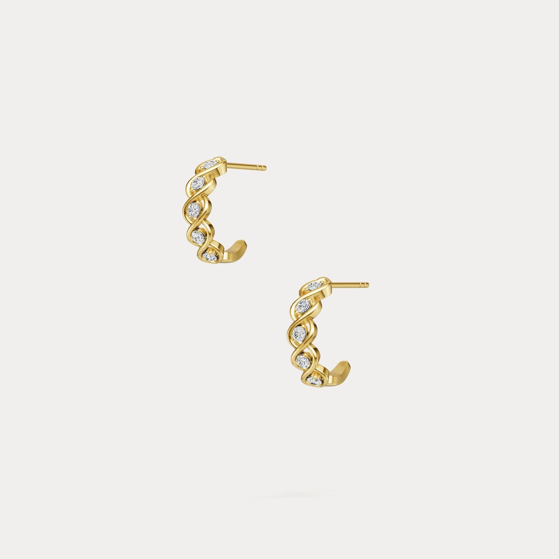 Round Lab - Grown Diamond Twisted Openwork Huggie Hoop Earrings in Sterling Silver - Earrings