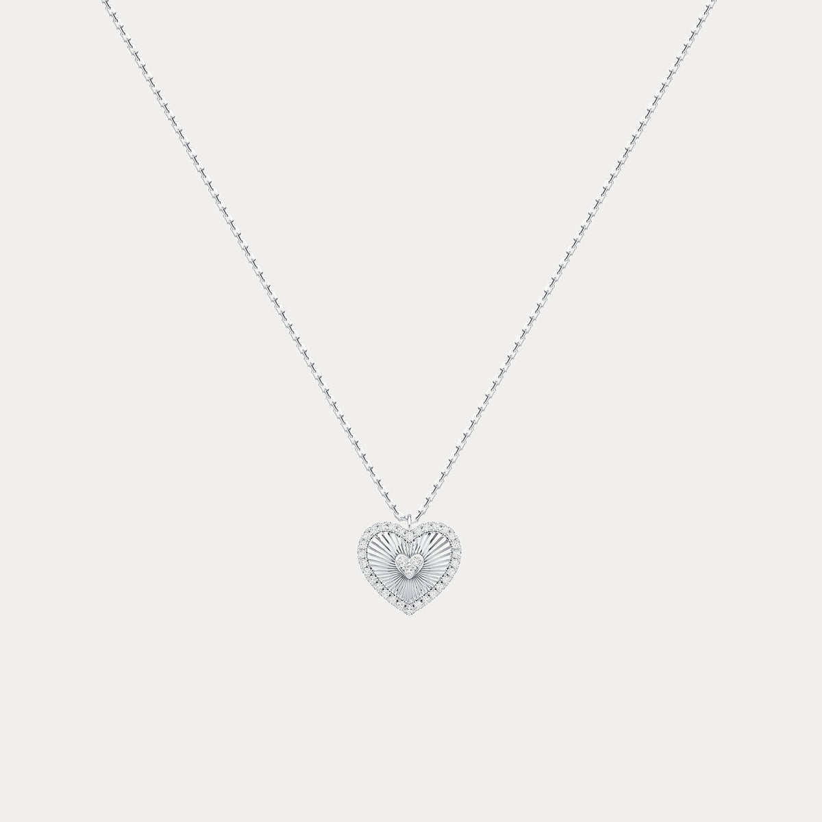 Fluted Heart Lab - Grown Diamond Accent Pendant Necklace in Sterling Silver - Necklaces