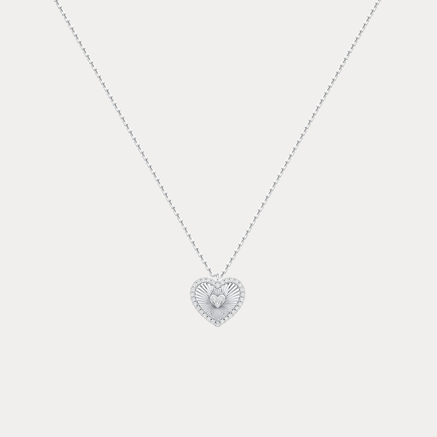 Fluted Heart Lab - Grown Diamond Accent Pendant Necklace in Sterling Silver - Necklaces