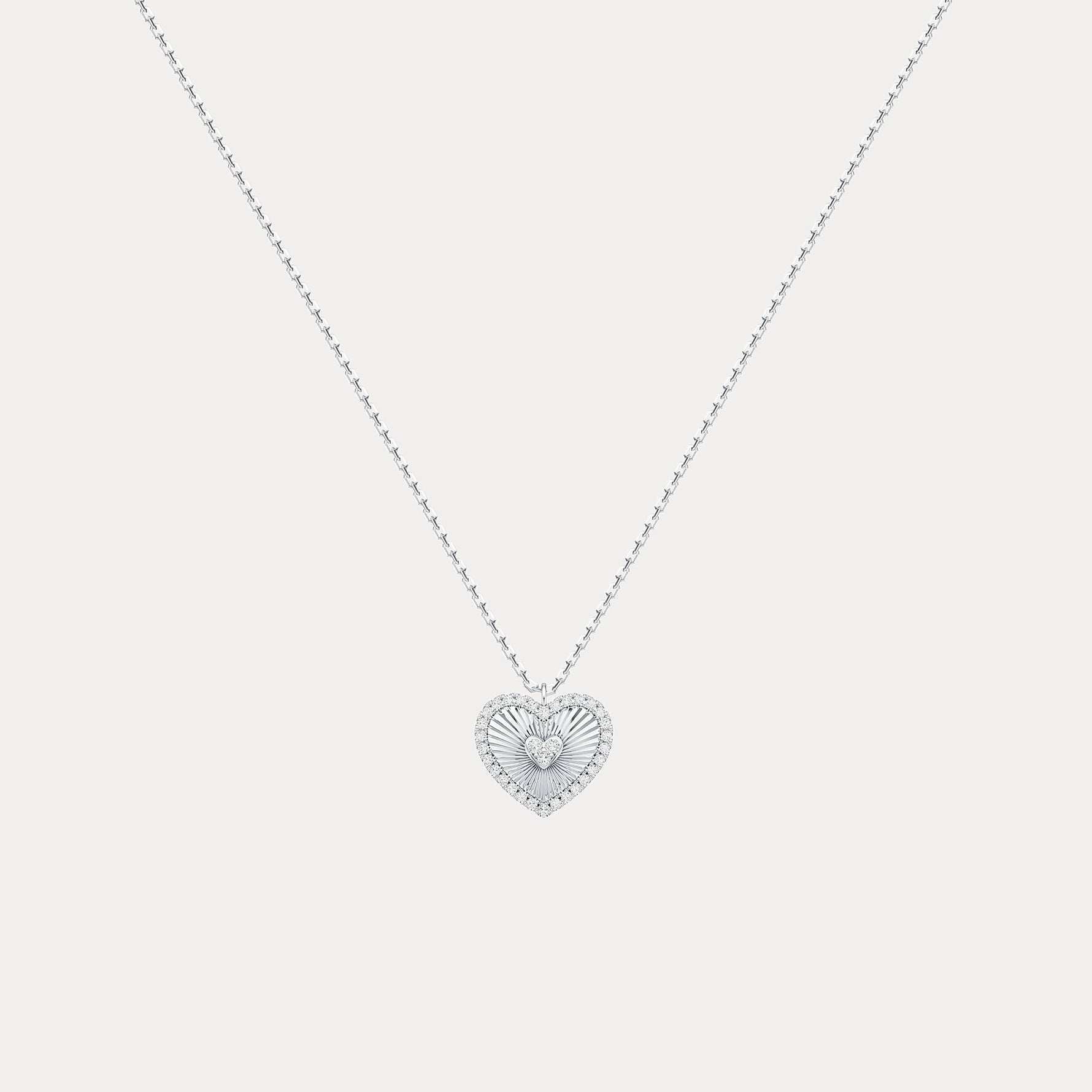 Fluted Heart Lab - Grown Diamond Accent Pendant Necklace in Sterling Silver - Necklaces