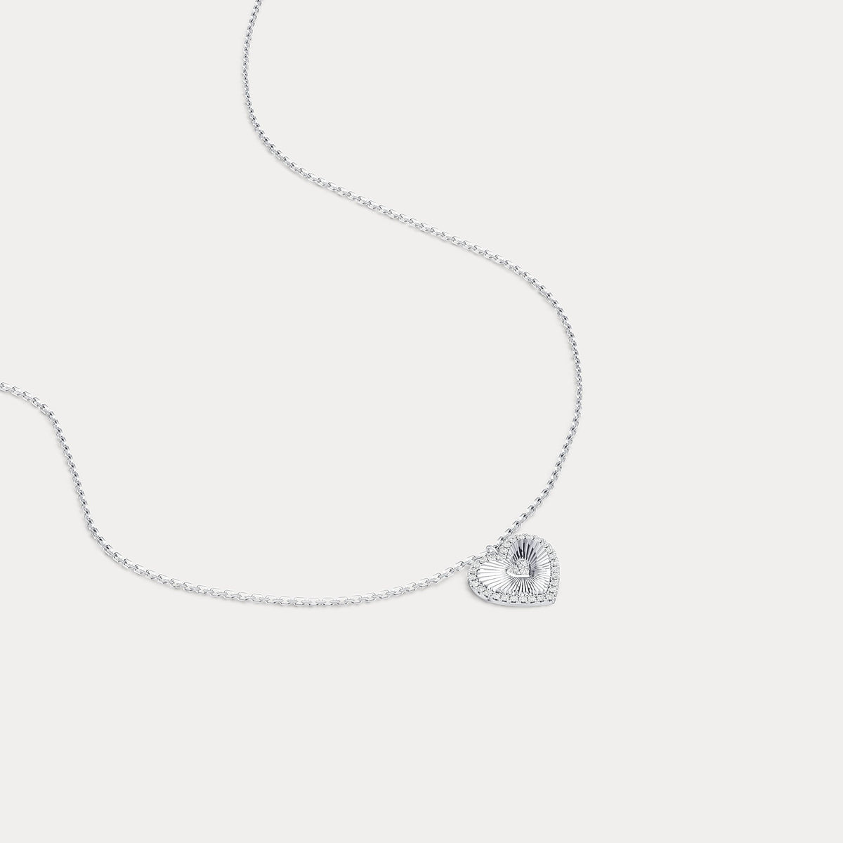 Fluted Heart Lab - Grown Diamond Accent Pendant Necklace in Sterling Silver - Necklaces