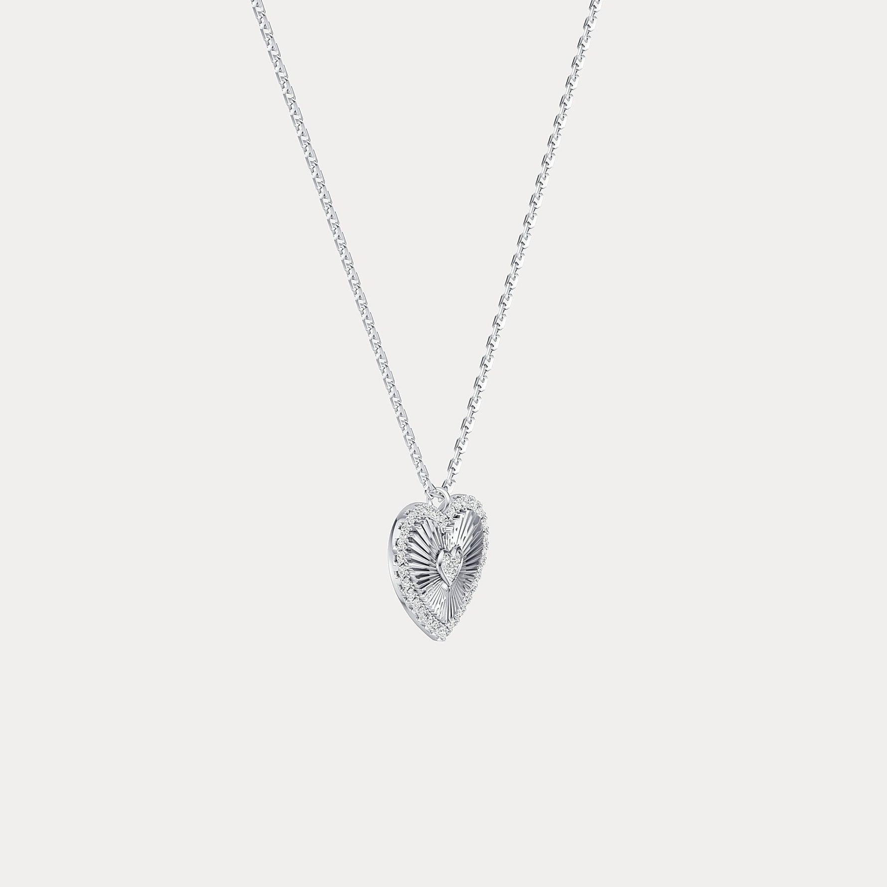 Fluted Heart Lab - Grown Diamond Accent Pendant Necklace in Sterling Silver - Necklaces