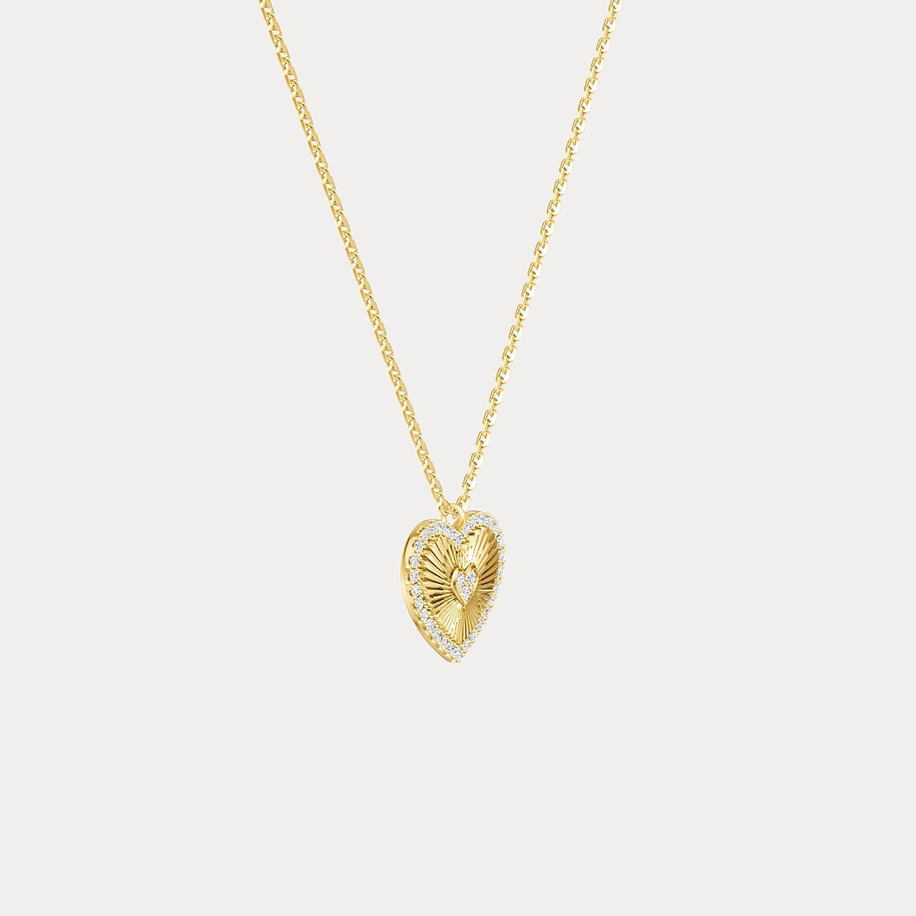 Fluted Heart Lab - Grown Diamond Accent Pendant Necklace in Sterling Silver - Necklaces