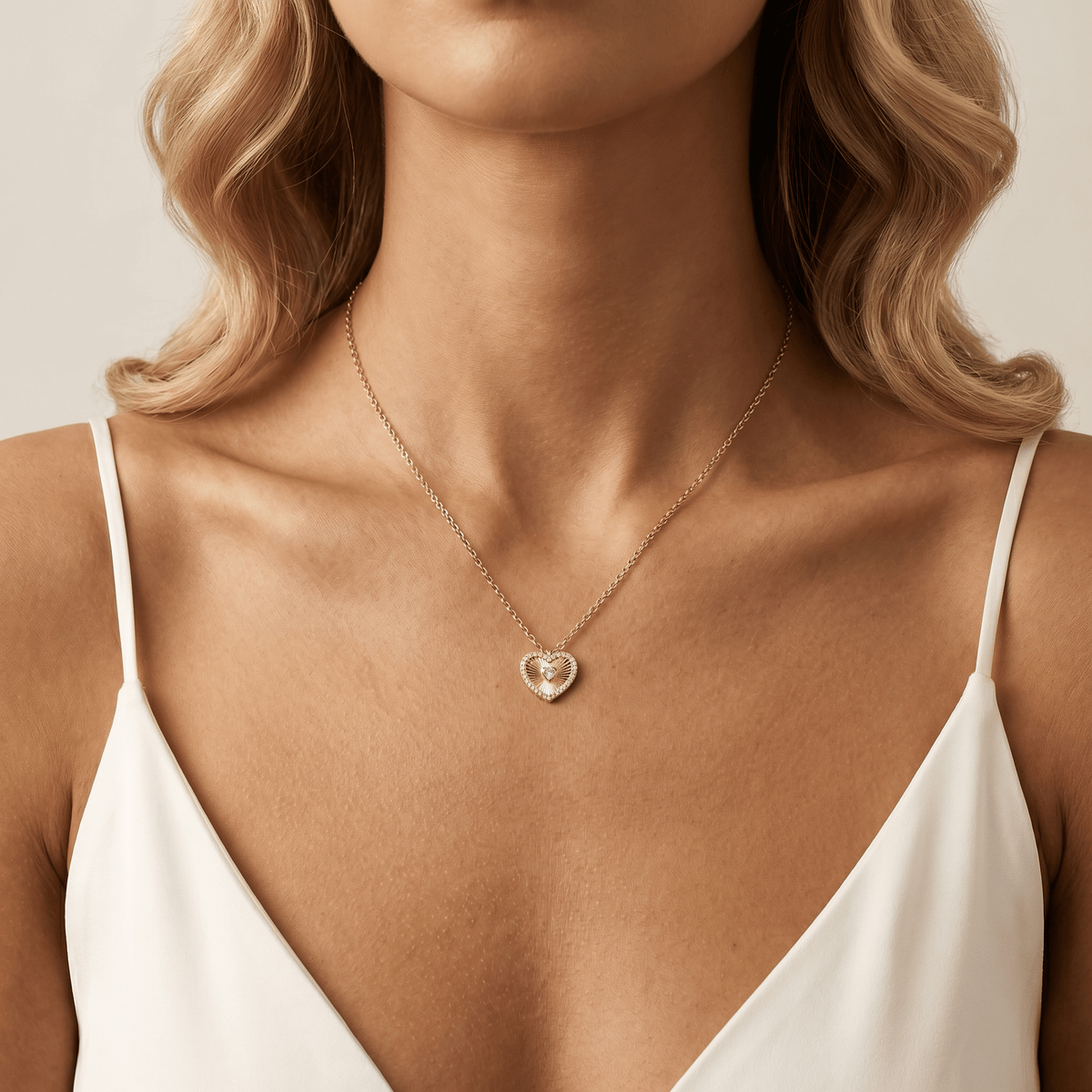 Fluted Heart Lab - Grown Diamond Accent Pendant Necklace in Sterling Silver - Necklaces