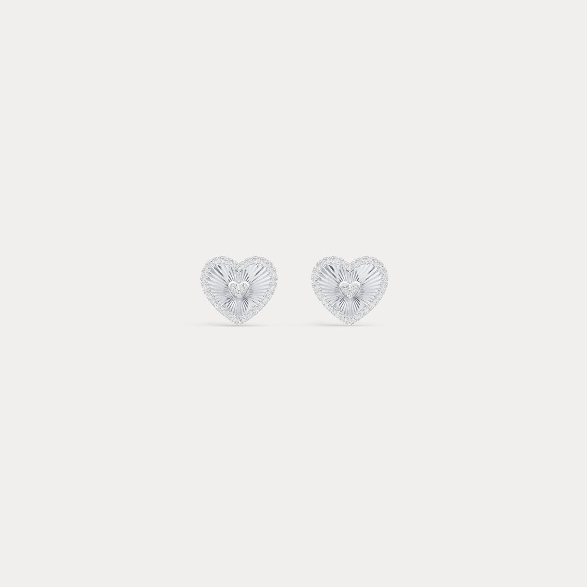 Fluted Heart Lab - Grown Diamond Accent Stud Earrings in Sterling Silver - Earrings