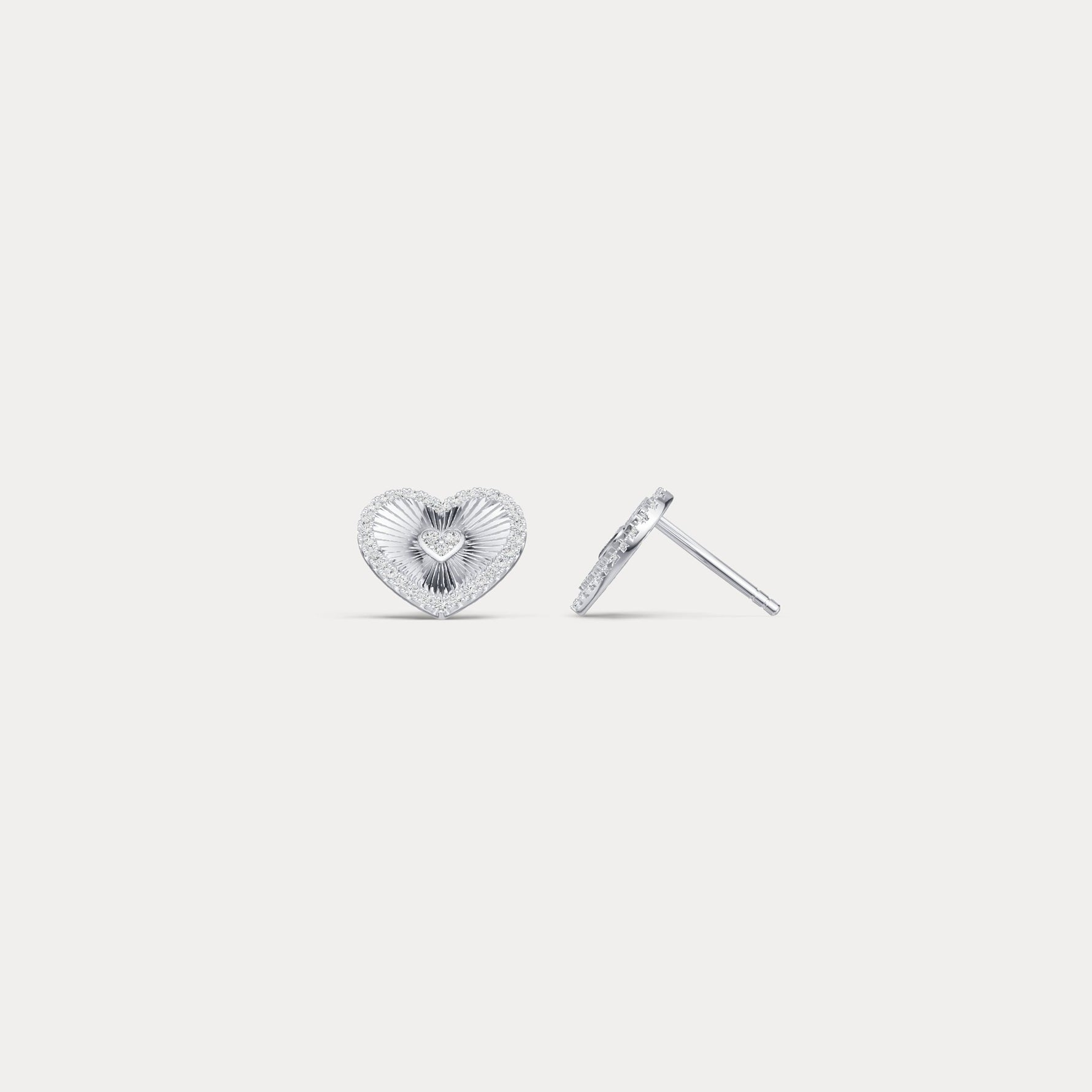 Fluted Heart Lab - Grown Diamond Accent Stud Earrings in Sterling Silver - Earrings