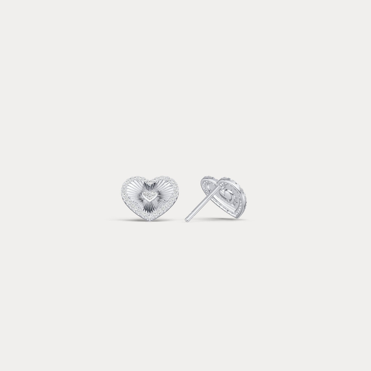 Fluted Heart Lab - Grown Diamond Accent Stud Earrings in Sterling Silver - Earrings