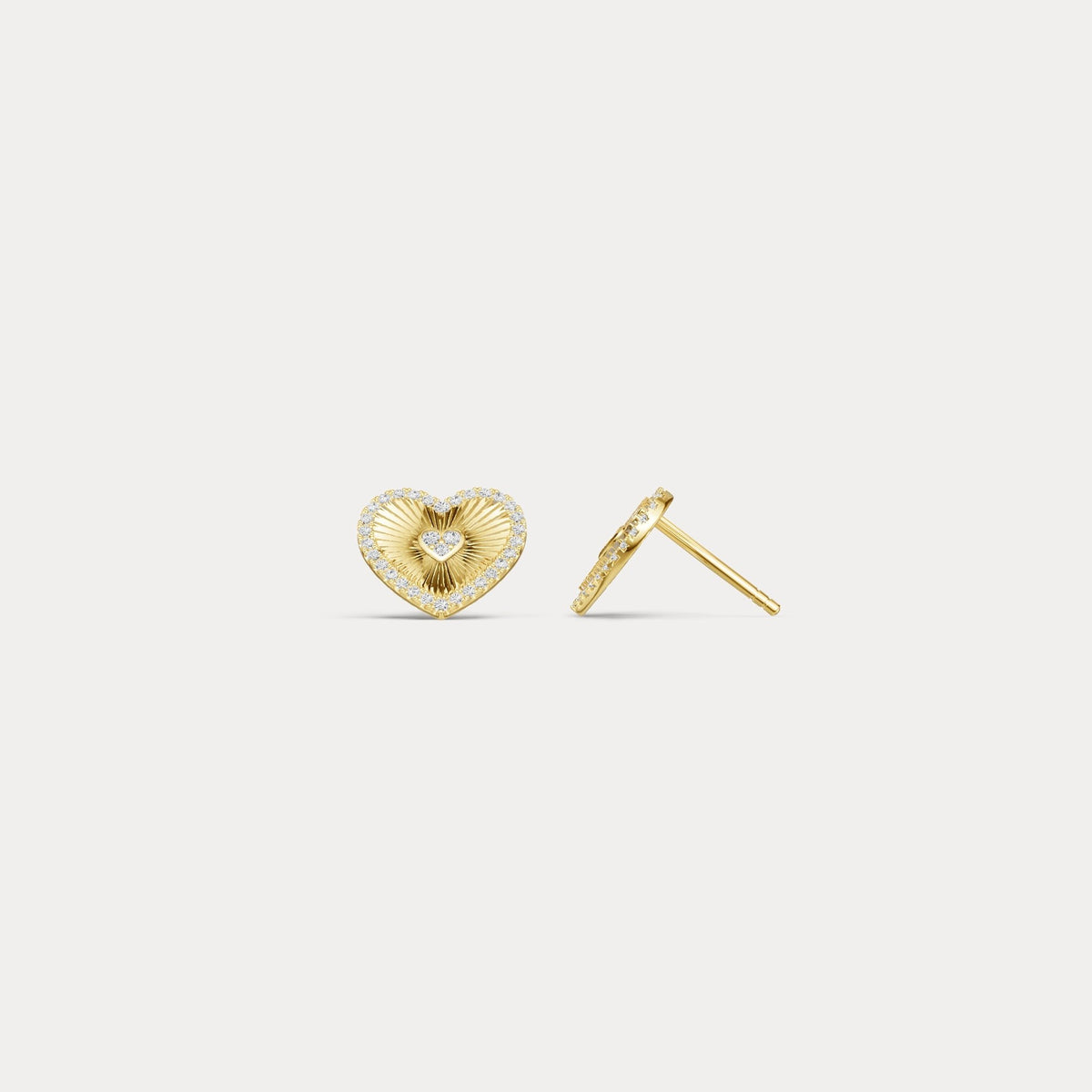 Fluted Heart Lab - Grown Diamond Accent Stud Earrings in Sterling Silver - Earrings