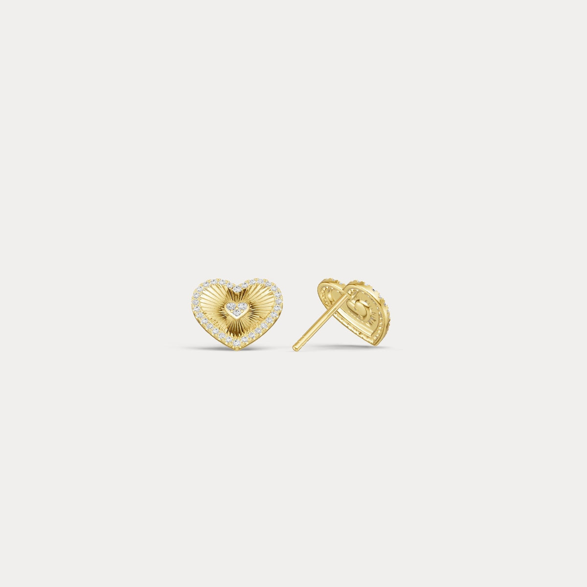 Fluted Heart Lab - Grown Diamond Accent Stud Earrings in Sterling Silver - Earrings