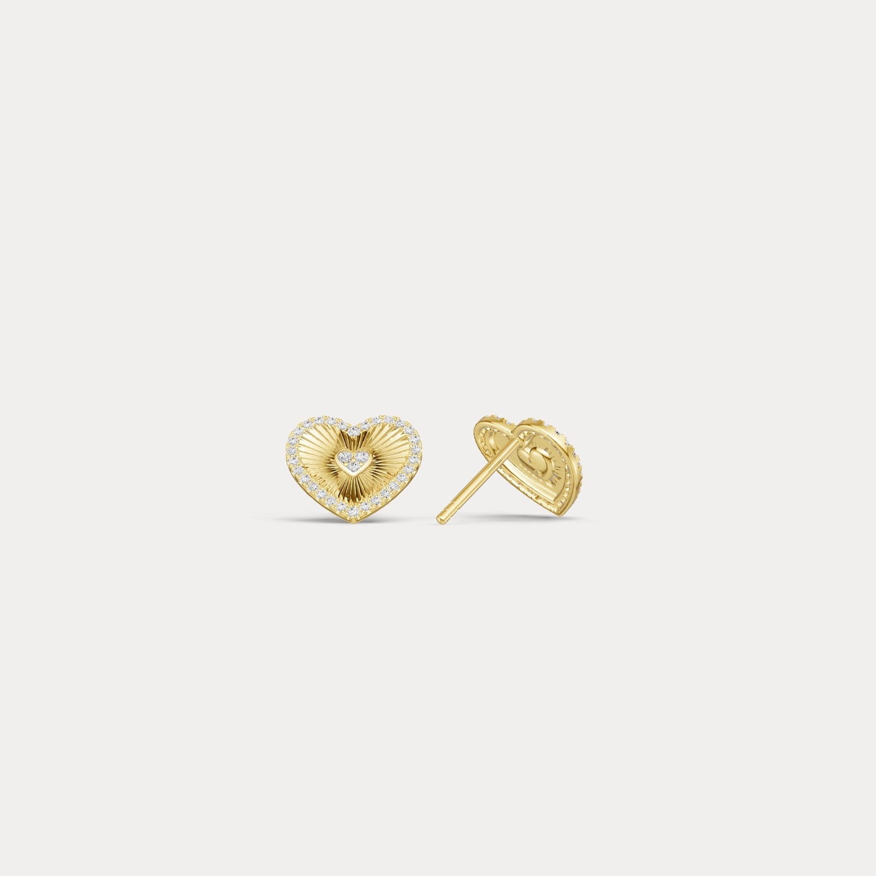 Fluted Heart Lab - Grown Diamond Accent Stud Earrings in Sterling Silver - Earrings