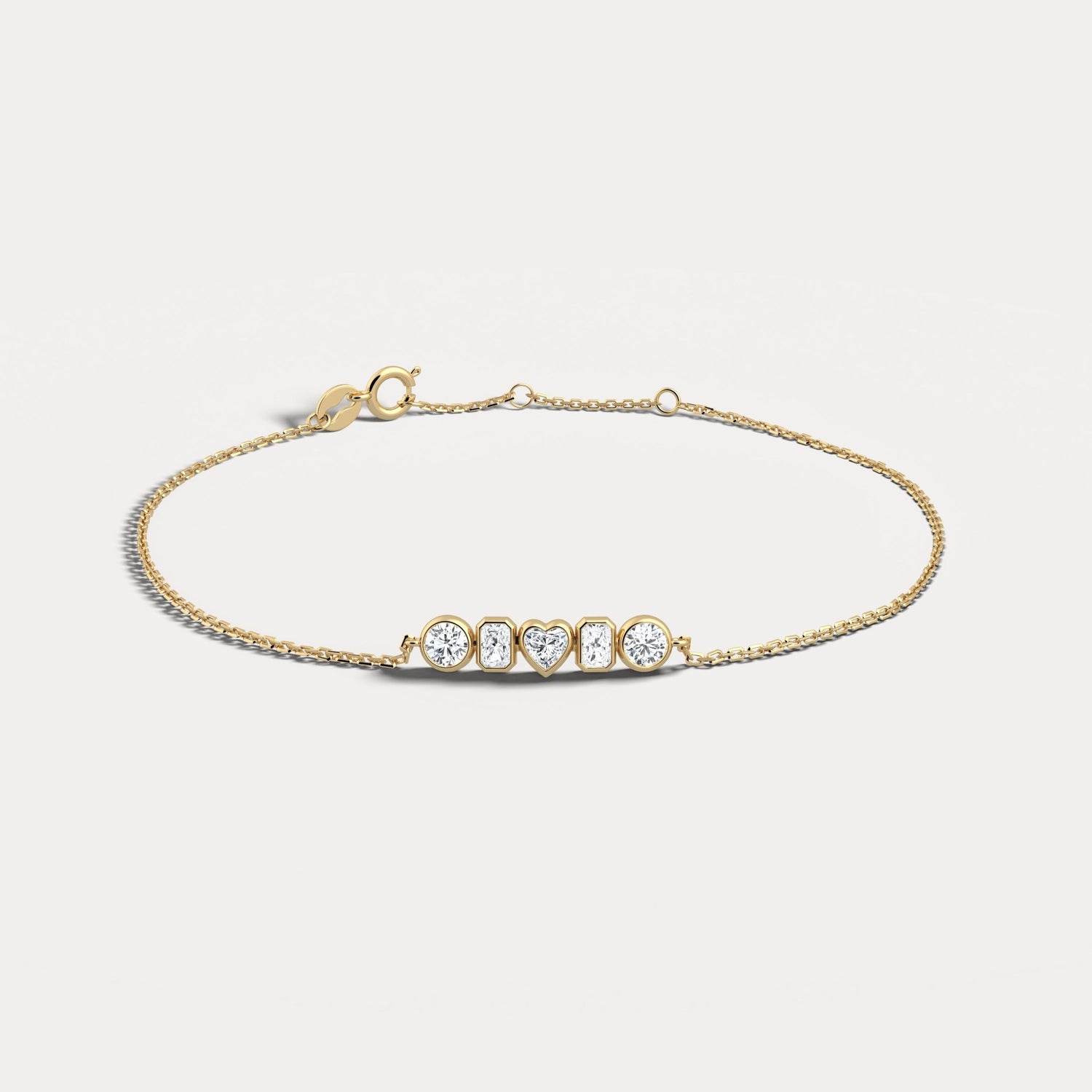 5 - Stone Bezel Multi - Shape Lab - Grown Diamond Bracelet in 14K Gold/Platinum - Bracelets