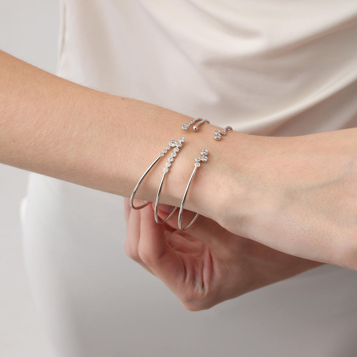 Bubble Lab - Grown Diamond Open Cuff Bangle in 14K Gold/Platinum - Bracelets