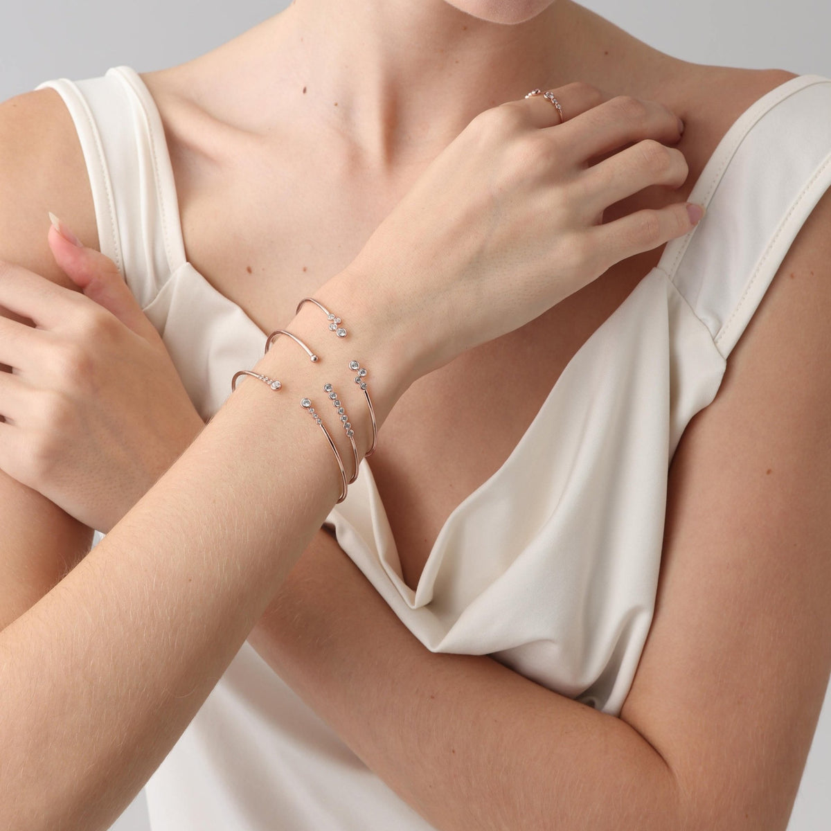 Bubble Lab - Grown Diamond Open Cuff Bangle in 14K Gold/Platinum - Bracelets