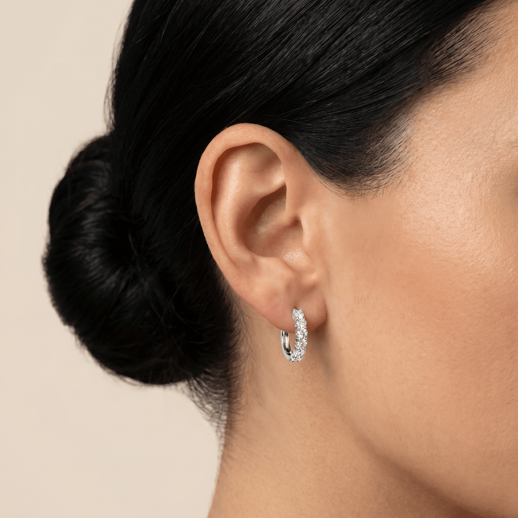 Half Eternity Huggie Diamond Hoop Earring - 14mm in 14K Gold and Platinum - Earrings