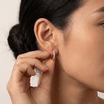 Half Eternity Huggie Diamond Hoop Earring - 14mm in 14K Gold and Platinum - Earrings