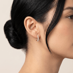 Half Eternity Huggie Diamond Hoop Earring - 14mm in 14K Gold and Platinum - Earrings