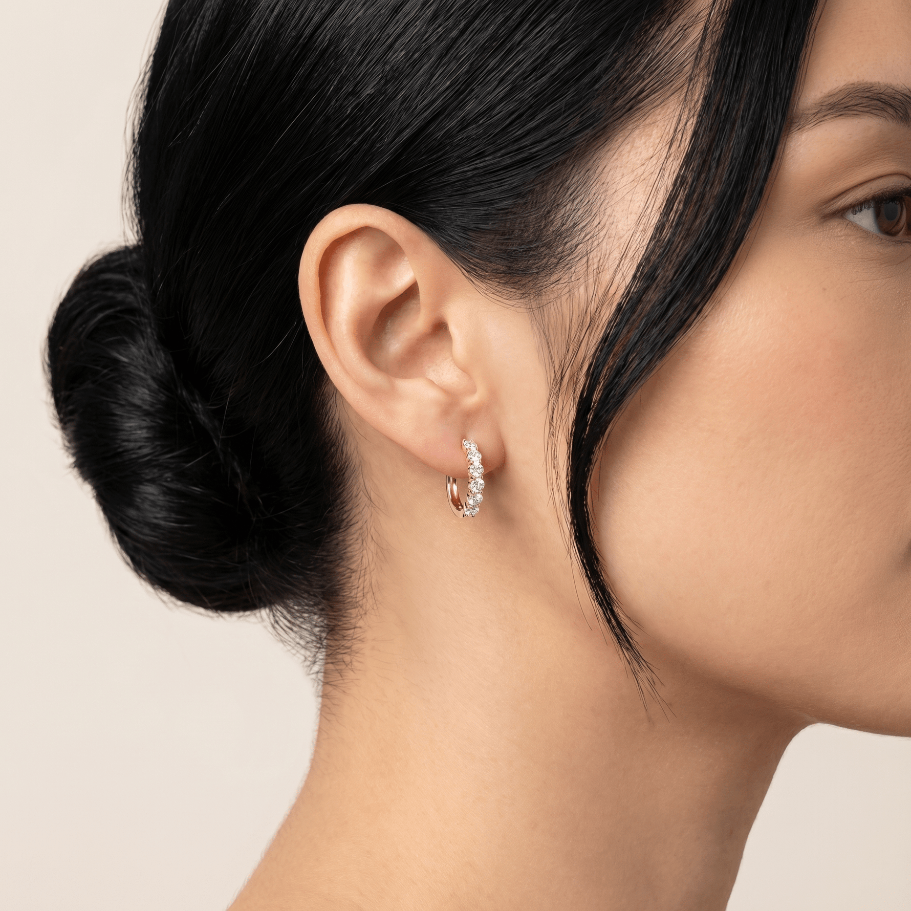 Half Eternity Huggie Diamond Hoop Earring - 14mm in 14K Gold and Platinum - Earrings