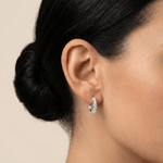 Half Eternity Huggie Diamond Hoop Earring - 14mm in 14K Gold and Platinum - Earrings