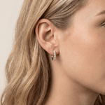 Half Eternity Huggie Diamond Hoop Earring - 14mm in 14K Gold and Platinum - Earrings