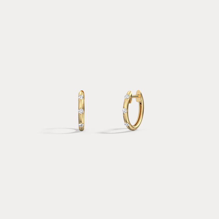 12mm Minimalist Lab - Grown Diamond Huggie Hoop Earrings in 14K Gold/Platinum - Earrings