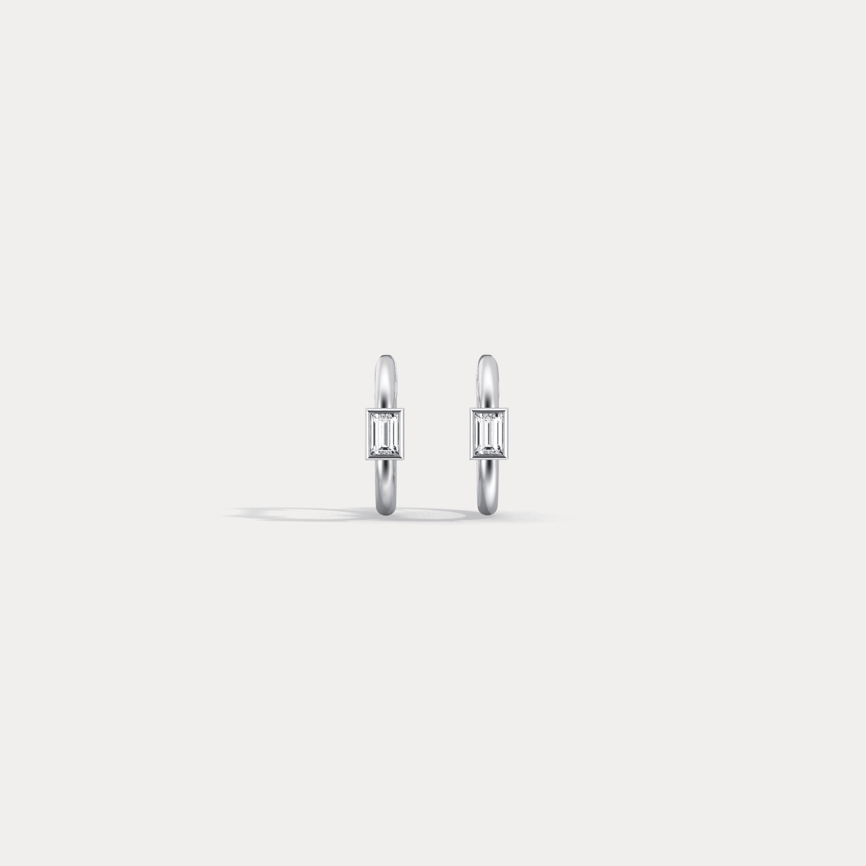 12mm Emerald Cut Lab - Grown Diamond Huggie Hoop Earrings in 14K Gold/Platinum - Earrings