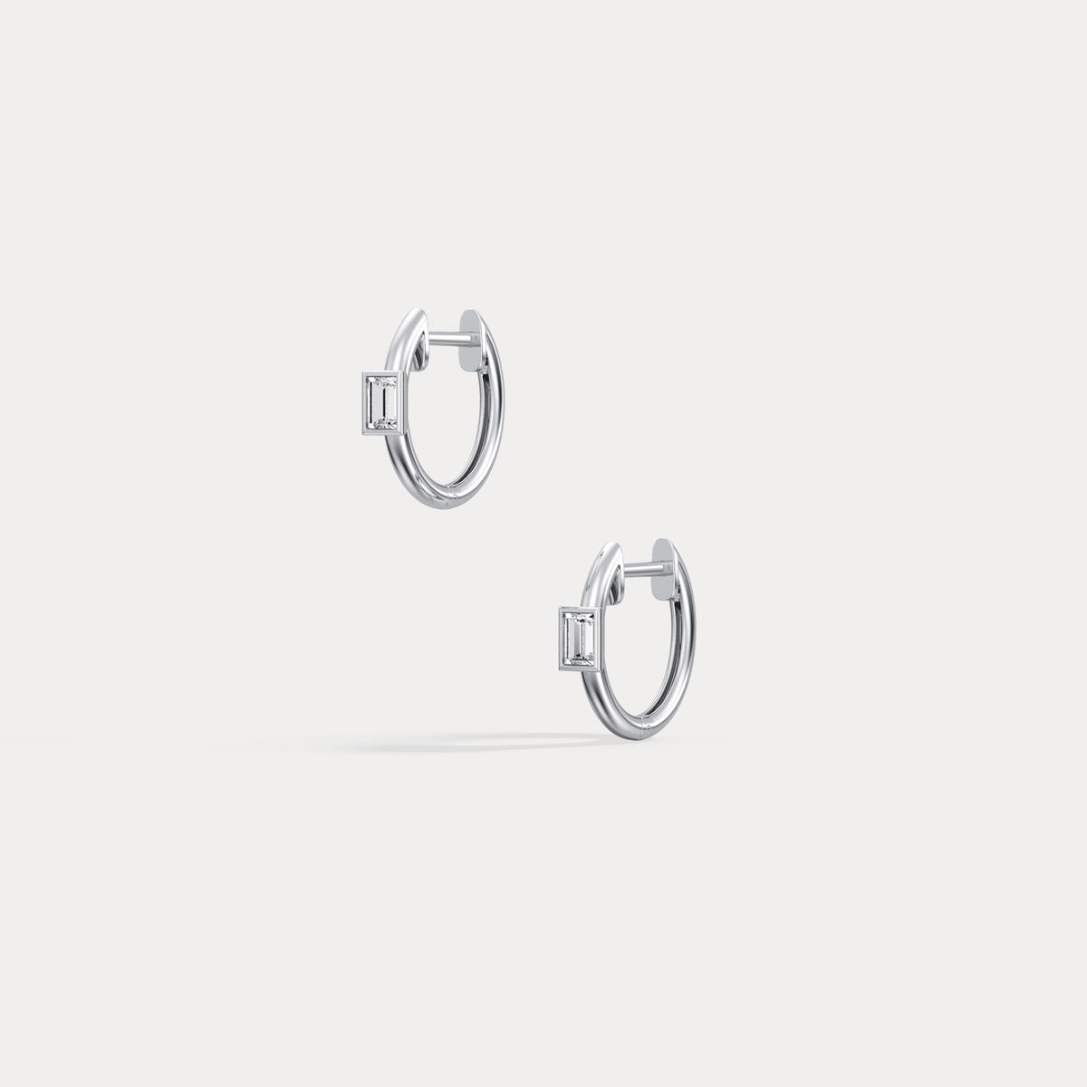 12mm Emerald Cut Lab - Grown Diamond Huggie Hoop Earrings in 14K Gold/Platinum - Earrings