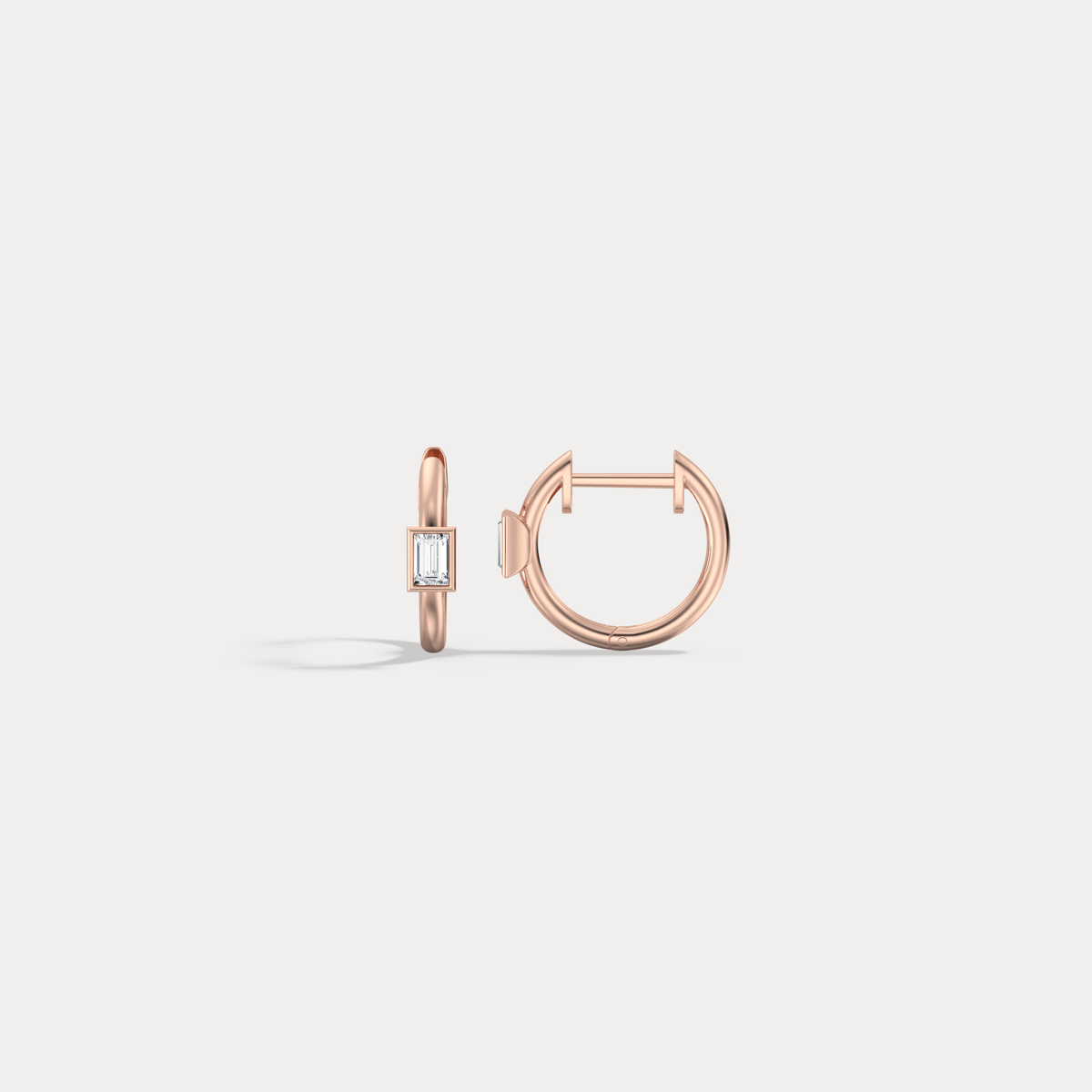 12mm Emerald Cut Lab - Grown Diamond Huggie Hoop Earrings in 14K Gold/Platinum - Earrings