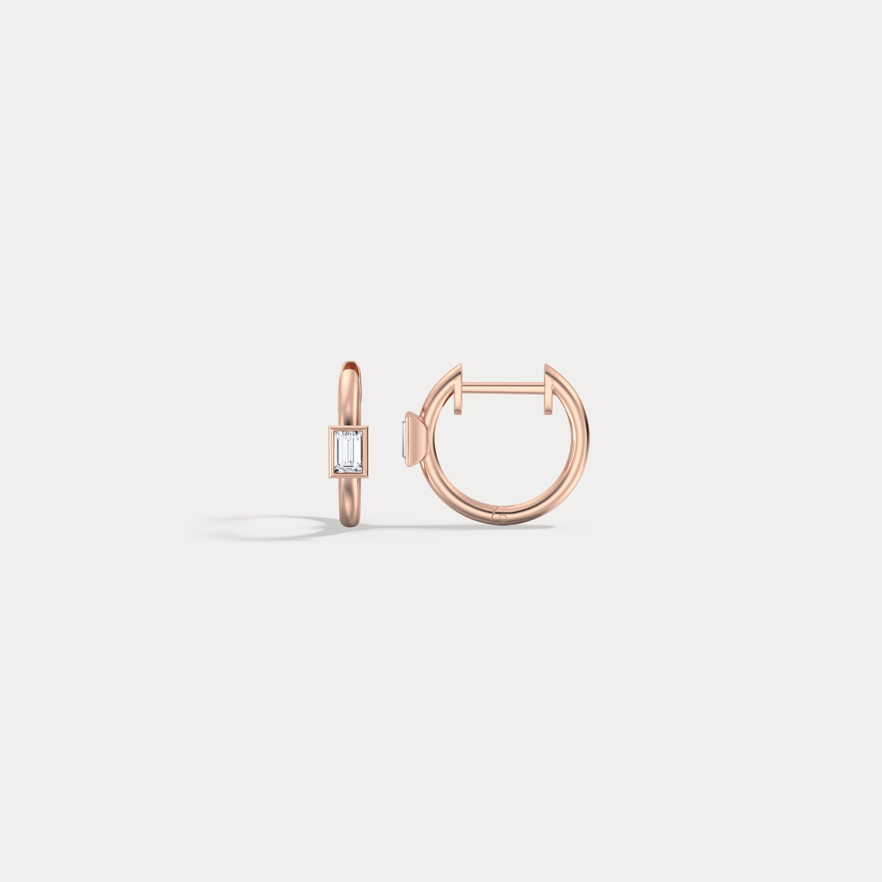 12mm Emerald Cut Lab - Grown Diamond Huggie Hoop Earrings in 14K Gold/Platinum - Earrings
