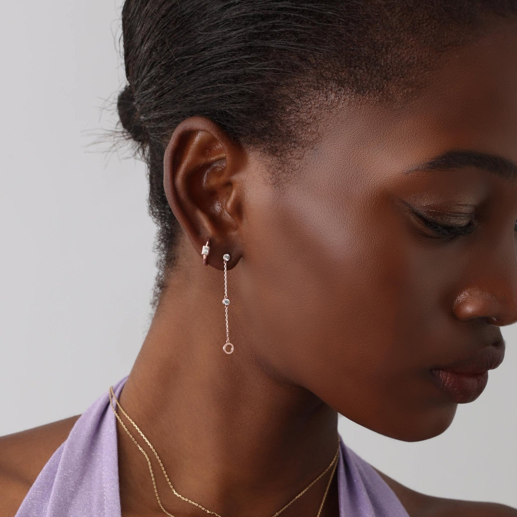 12mm Emerald Cut Lab - Grown Diamond Huggie Hoop Earrings in 14K Gold/Platinum - Earrings