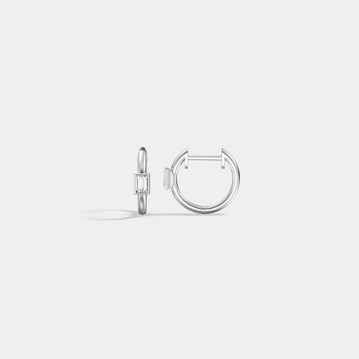 12mm Emerald Cut Lab - Grown Diamond Huggie Hoop Earrings in 14K Gold/Platinum - Earrings