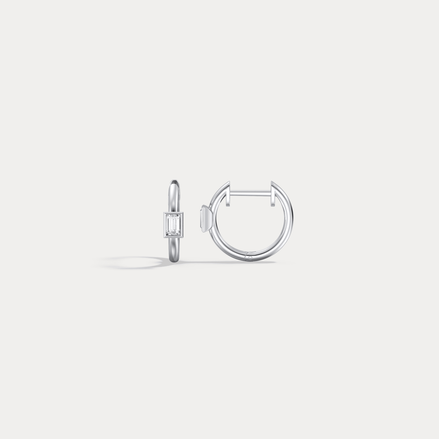 12mm Emerald Cut Lab - Grown Diamond Huggie Hoop Earrings in 14K Gold/Platinum - Earrings