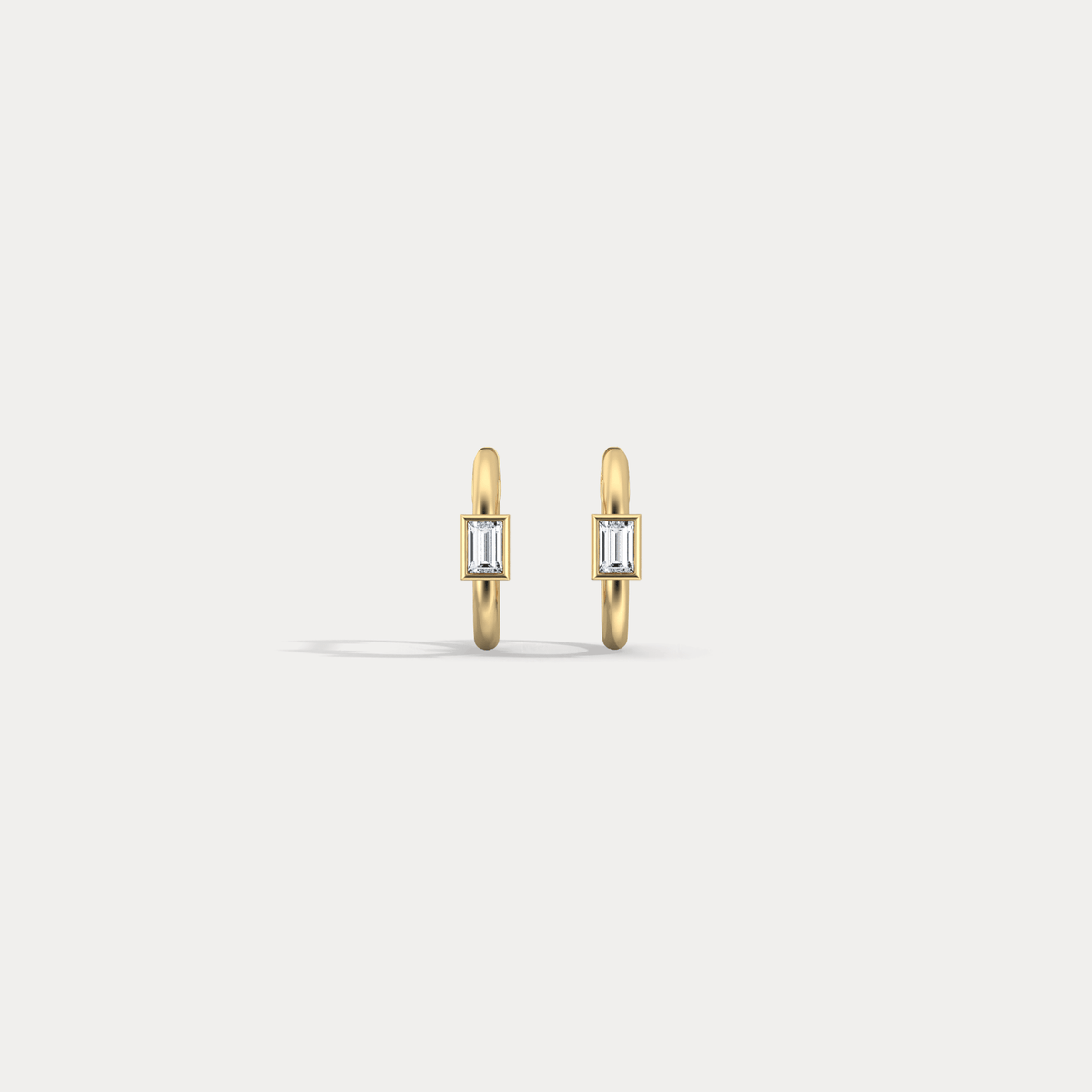 12mm Emerald Cut Lab - Grown Diamond Huggie Hoop Earrings in 14K Gold/Platinum - Earrings