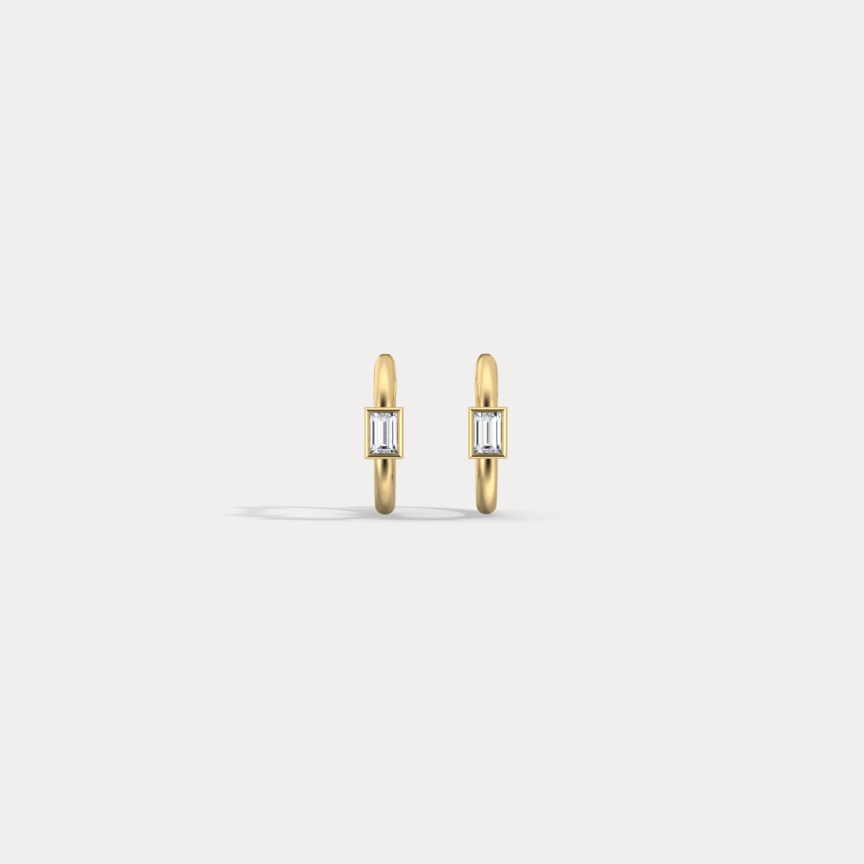 12mm Emerald Cut Lab - Grown Diamond Huggie Hoop Earrings in 14K Gold/Platinum - Earrings