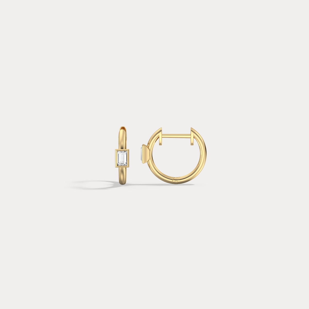 12mm Emerald Cut Lab - Grown Diamond Huggie Hoop Earrings in 14K Gold/Platinum - Earrings