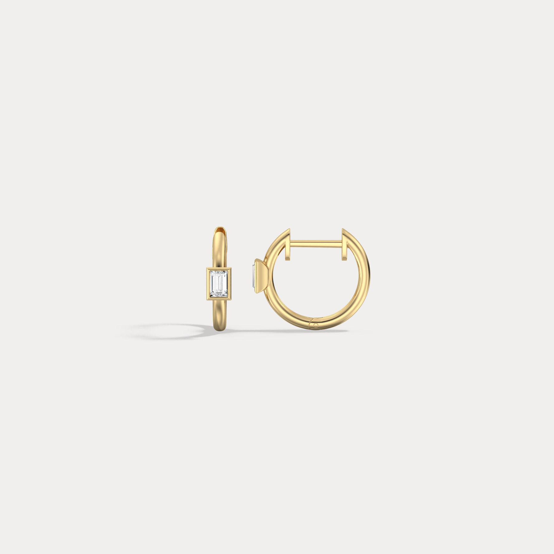 12mm Emerald Cut Lab - Grown Diamond Huggie Hoop Earrings in 14K Gold/Platinum - Earrings
