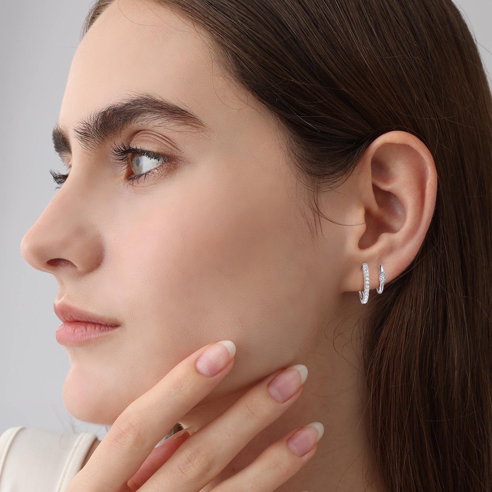 Marquise Lab - Grown Diamond Huggie Hoop Earrings in 14K Gold/Platinum - Earrings