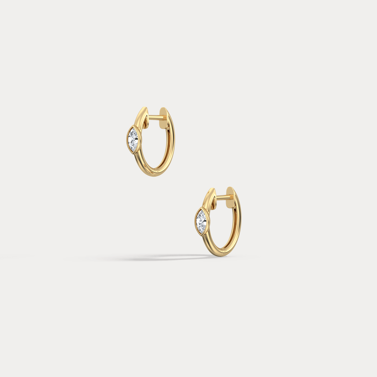 Marquise Lab - Grown Diamond Huggie Hoop Earrings in 14K Gold/Platinum - Earrings