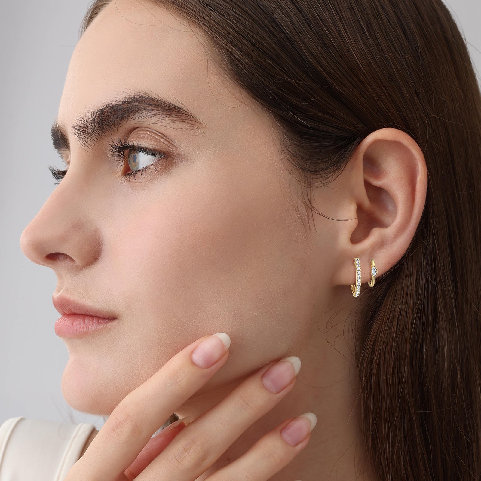 Marquise Lab - Grown Diamond Huggie Hoop Earrings in 14K Gold/Platinum - Earrings