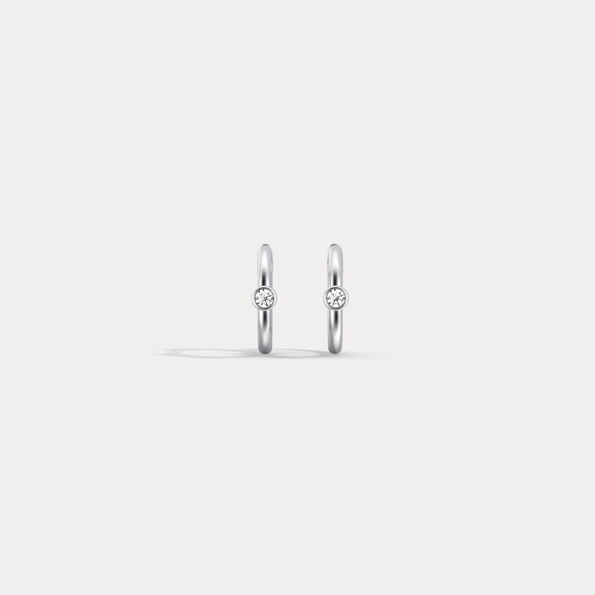 12mm Round Lab - Grown Diamond Huggie Hoop Earrings in 14K Gold/Platinum - Earrings