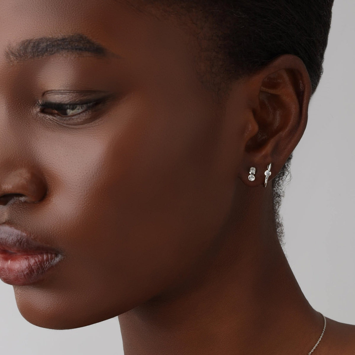 12mm Round Lab - Grown Diamond Huggie Hoop Earrings in 14K Gold/Platinum - Earrings