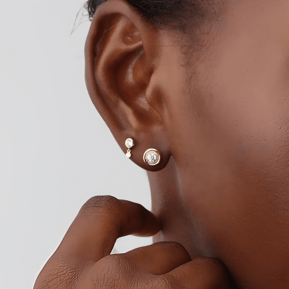 14K Solid Gold Drop Stud Earring With Lab Diamond - 