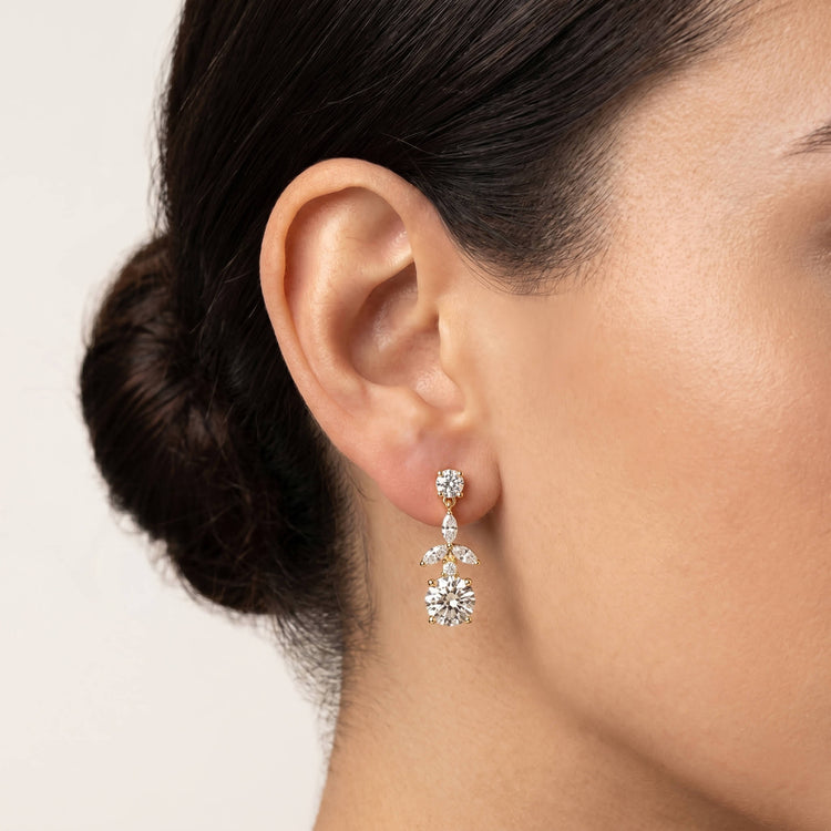 5.45 CTW Round Lab-Grown Diamond Floral Drop Earrings - Earrings