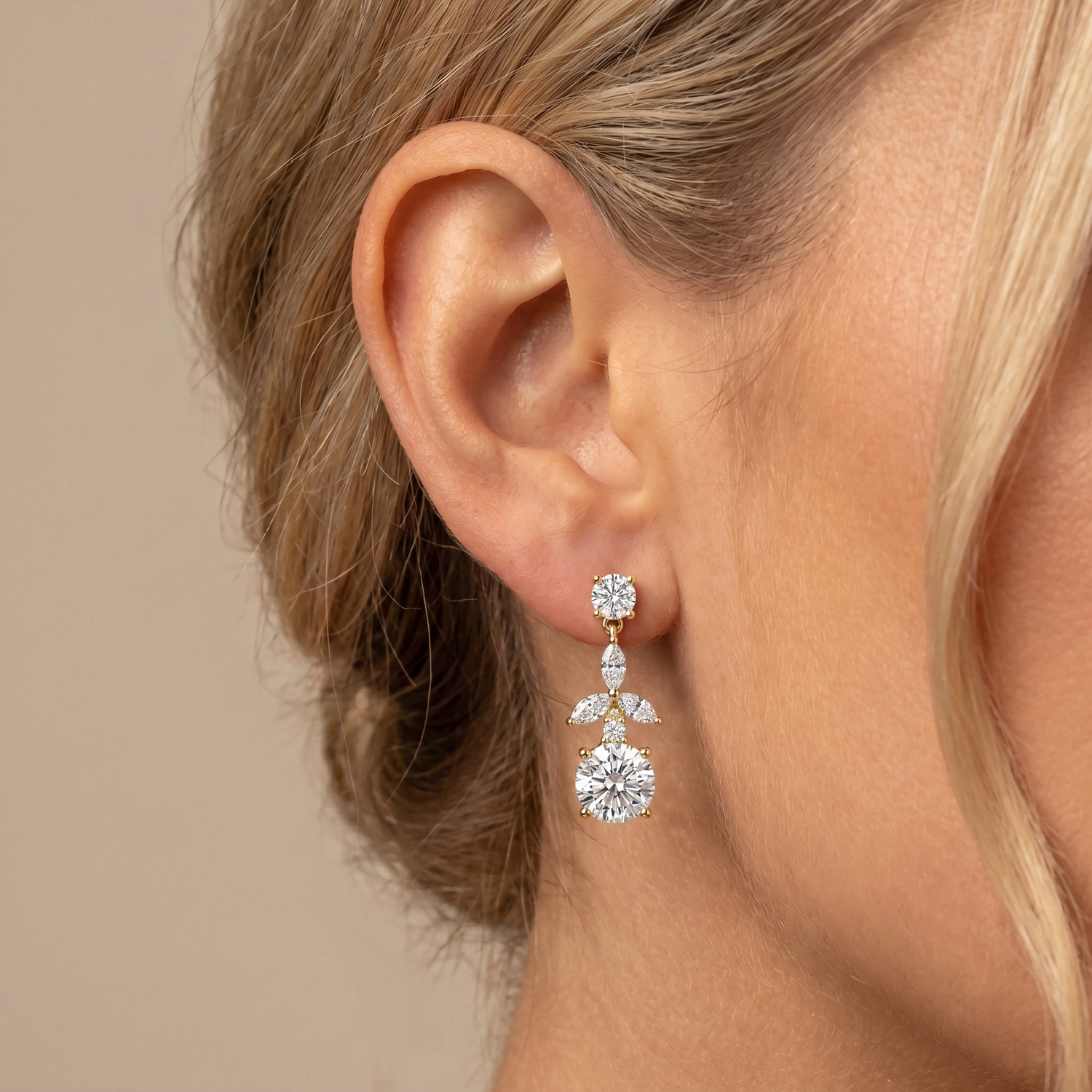 5.45 CTW Round Lab-Grown Diamond Floral Drop Earrings - Earrings