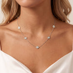 Lab Grown Diamond Clover Station Necklace In 14K Solid Gold/Platinum - Necklaces